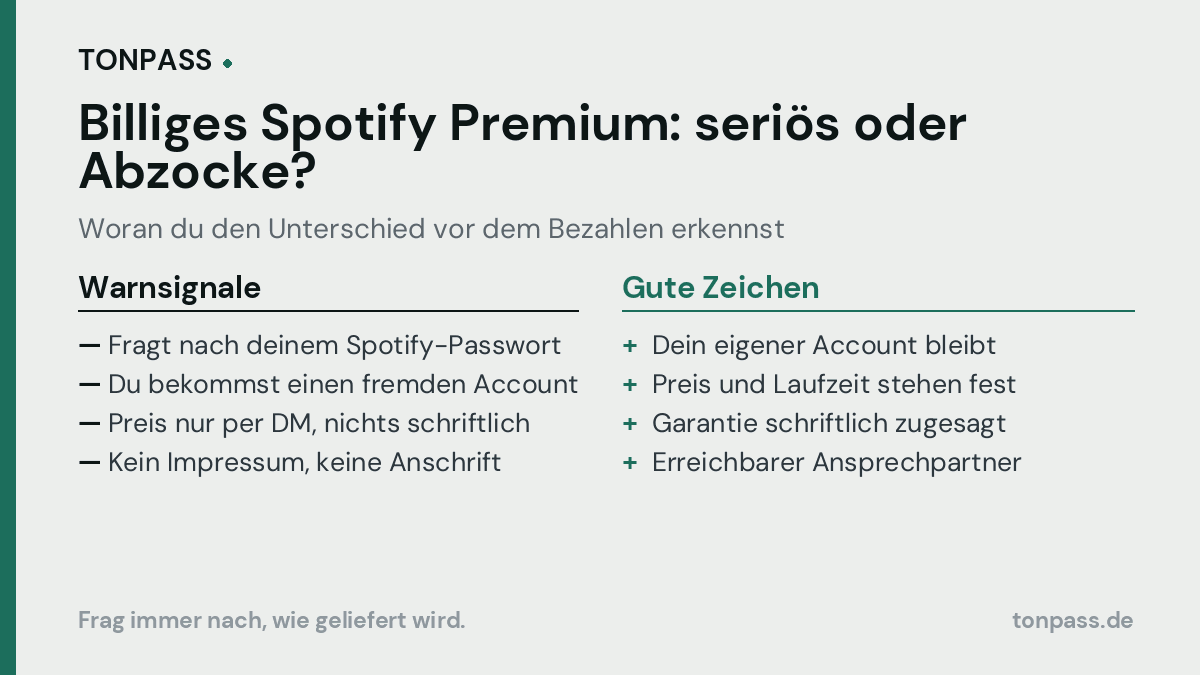 Billiges Spotify Premium erkennen – Warnsignale und gute Zeichen im Vergleich